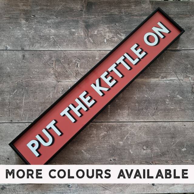 Put The Kettle On - Framed Metal Print Retro Sign Gallery Wall Art Quote Kitchen Prints Colourful - image 1