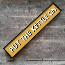 Put The Kettle On - Framed Metal Print Retro Sign Gallery Wall Art Quote Kitchen Prints Colourful - thumbnail 2