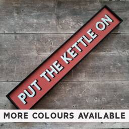 Put The Kettle On - Framed Metal Print Retro Sign Gallery Wall Art Quote Kitchen Prints Colourful - thumbnail 1