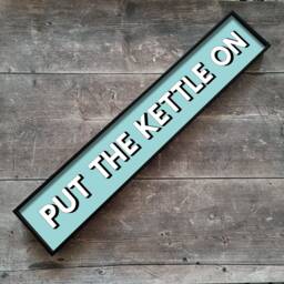 Put The Kettle On - Framed Metal Print Retro Sign Gallery Wall Art Quote Kitchen Prints Colourful - thumbnail 3