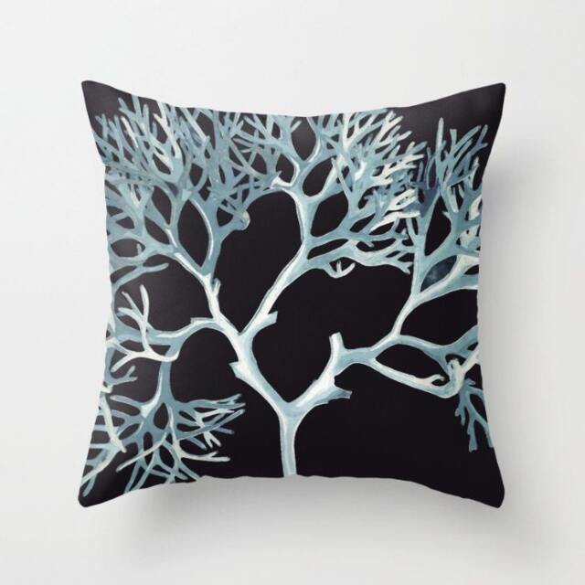 Blue Sea Coral Throw Pillow. 18x18 Pillow Case. Dark Teal & Aqua Glam Nautical D??cor. Bohemian Sofa - image 1
