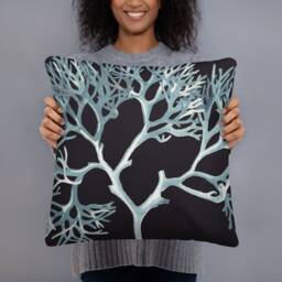 Blue Sea Coral Throw Pillow. 18x18 Pillow Case. Dark Teal & Aqua Glam Nautical D??cor. Bohemian Sofa - thumbnail 3