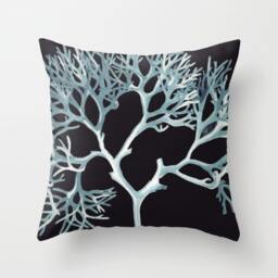 Blue Sea Coral Throw Pillow. 18x18 Pillow Case. Dark Teal & Aqua Glam Nautical D??cor. Bohemian Sofa - thumbnail 1