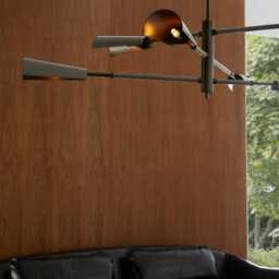 1950S Mid-Century Modern 6-Arm Brass Chandelier - Estevan Collection, English Bronze & Graphite Finish, Retro Ceiling Fixture - thumbnail 3