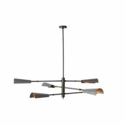 1950S Mid-Century Modern 6-Arm Brass Chandelier - Estevan Collection, English Bronze & Graphite Finish, Retro Ceiling Fixture - thumbnail 2