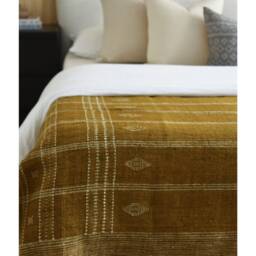 Handwoven Mustard Wool Coverlet Bohemian Throw Blanket