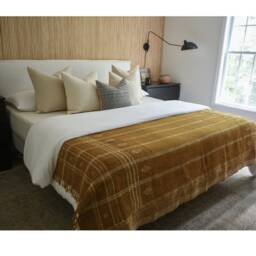 Handwoven Mustard Wool Coverlet Bohemian Throw Blanket - thumbnail 3