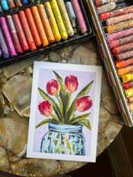Oil Pastel Tulip Bouquet in A Jar Art Print - Floral & Home Wall Witchmxm Viral Tiktok Drawing 5x7 - thumbnail 1