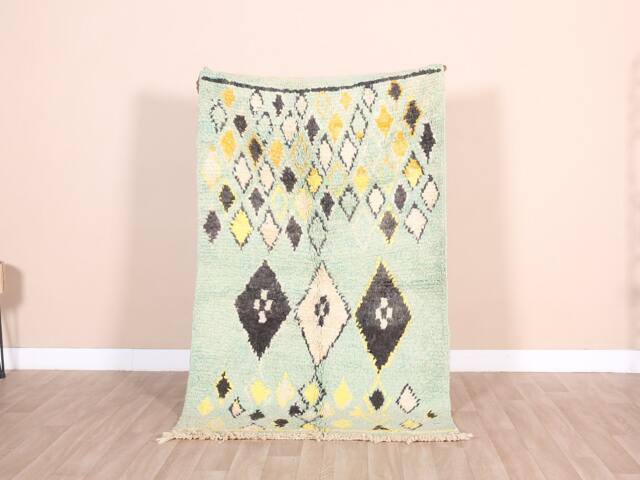 Vintage Green Boujaad Rug, Authentic Moroccan Rug 3x5 Ft - image 1