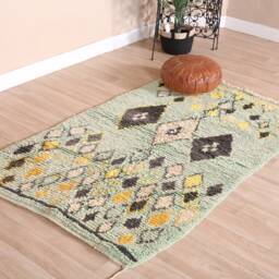 Vintage Green Boujaad Rug, Authentic Moroccan Rug 3x5 Ft - thumbnail 3