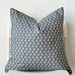 Block Print Pillow Cover Floral Batik, Ethnic Indian Textile - 20x20 - thumbnail 2