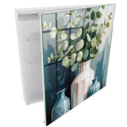 Vases & Leaves Wall Mounted Key Cabinet, Green Box For Home, Illustrative Flowers Plants, Lovers Of Nature Design - thumbnail 2