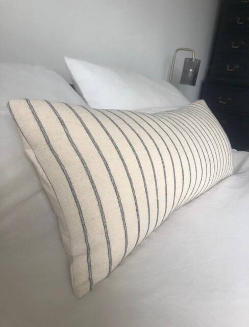 Extra Long Bolster Pillow Cover, Woven Cream Stripe, Boho Cushion - 12x30 Inch - image 1