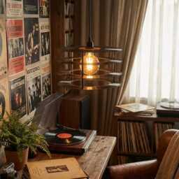 Vinyl Record Ceiling Lamp Upcycled Art Deco Pendant Light - thumbnail 2
