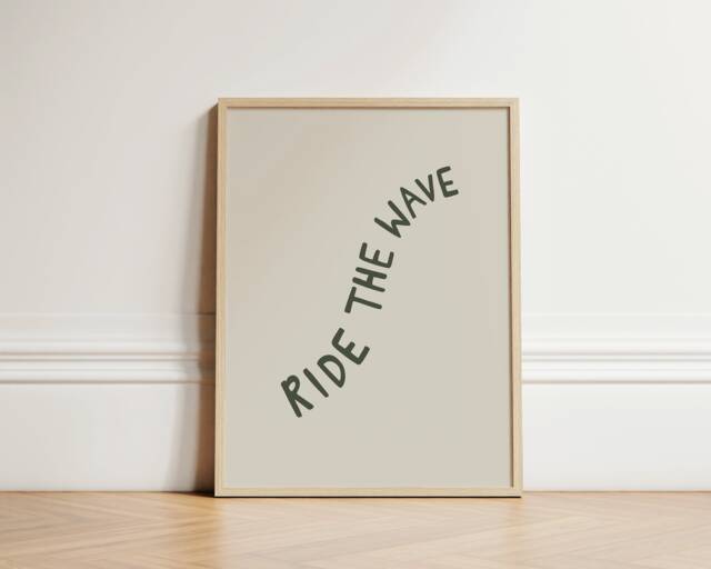 Ride The Wave Poster, Trendy Print, Mental Health Surfing Wall Art, Minimalist Quirky A1 Gift, Unframed - image 1
