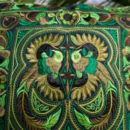 16x16 Handcrafted Hmong Embroidered Pillow Cover, Green Bird Design - Cs101Greb - thumbnail 3