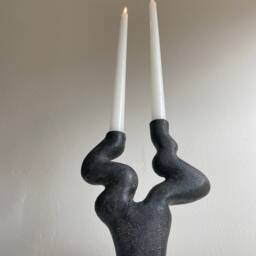 Hand-Built Stoneware Ceramic Candle Holder - Organic Black Matte Glaze Form - thumbnail 3