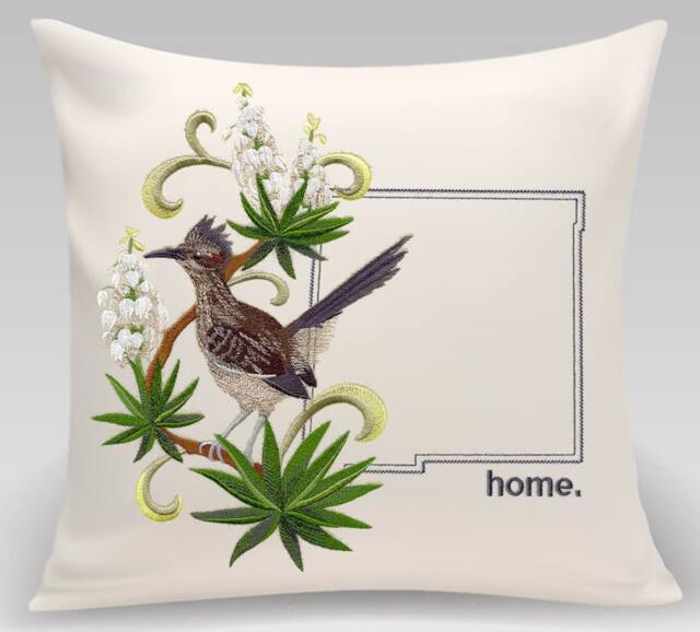 New Mexico Roadrunner & Yucca Flower Medley. Embroidered With Feather Insert - image 1