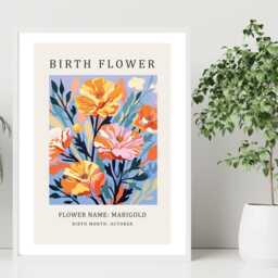 Birth Flower Print October Marigold - Birthday Month Poster Botanical Wall Art Gift Idea A5 A4 A3 Framed Or Unframed - thumbnail 3