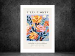 Birth Flower Print October Marigold - Birthday Month Poster Botanical Wall Art Gift Idea A5 A4 A3 Framed Or Unframed - thumbnail 1