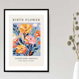 Birth Flower Print October Marigold - Birthday Month Poster Botanical Wall Art Gift Idea A5 A4 A3 Framed Or Unframed - thumbnail 2