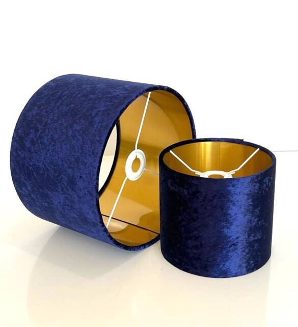 New Luxury High Quality Crushed Velvet Navy Blue Lamp Shade & Pendant Light With Metallic Panels Lining - image 1