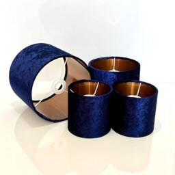 New Luxury High Quality Crushed Velvet Navy Blue Lamp Shade & Pendant Light With Metallic Panels Lining - thumbnail 4