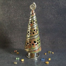 Ceramic Christmas Tree Candle Holder, Raku Pottery Decoration, Tealight With Light, Tree, Cute Gift - thumbnail 2