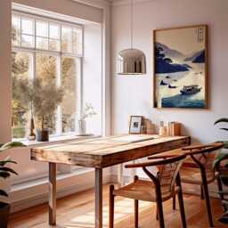 Japanese Boat Wall Art, Minimalist Landscape Print, Tranquil River Poster, Asian Inspired Artwork, Calm Blue Decor, Zen Home Style - thumbnail 2