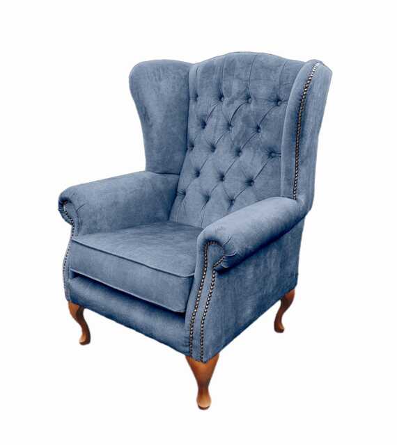 Chesterfield High Back Wing Chair - Presented in Luxury Blue Velvet The Kensington - image 1