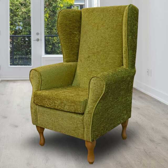 Lime Chenille High Back Armchair Handmade Fireside Accent Chair - image 1