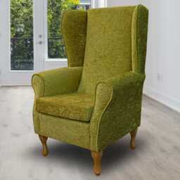 Lime Chenille High Back Armchair Handmade Fireside Accent Chair - thumbnail 1