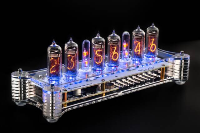 Nixie Tube Clock In-14 in Acrylic Case [Columns, Temp. Sensor] White Board For Boyfriend, Husband, Vintage, Glowing Clock, Gift, Steampunk - image 1