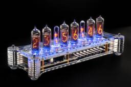 Nixie Tube Clock In-14 in Acrylic Case [Columns, Temp. Sensor] White Board For Boyfriend, Husband, Vintage, Glowing Clock, Gift, Steampunk