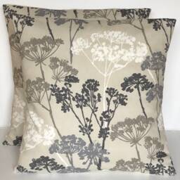 "Clarke & Dunwich Linen Brown Grey Floral Cushion Cover 16""-24" - thumbnail 2