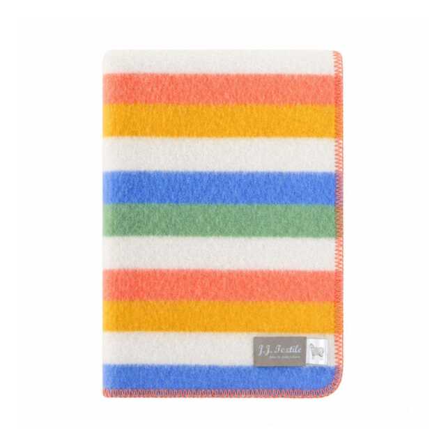Coastal Stripe Wool Blanket - Chunky Reversible Throw Mustard, Coral, Blue, Sage Stripes - image 1