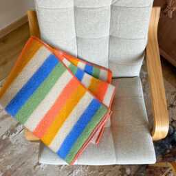 Coastal Stripe Wool Blanket - Chunky Reversible Throw Mustard, Coral, Blue, Sage Stripes - thumbnail 4