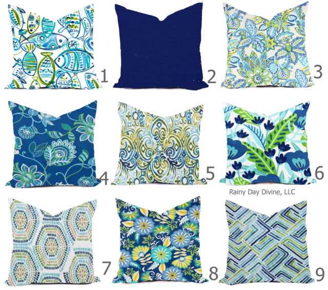 Outdoor Pillows Or Indoor Pillow Covers Custom 18x18, 20x20 All Sizes - Bright Green, Lime Royal Blue, Aqua Turquoise With White - image 1