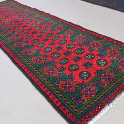 Afghan Bukhara Runner Rug, 2'7x9'6 Ft Multicolor Natural Veg Dyes Wool Plush Hand Knotted Turkmen Oriental Hallway - thumbnail 2