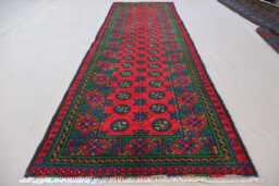 Afghan Bukhara Runner Rug, 2'7x9'6 Ft Multicolor Natural Veg Dyes Wool Plush Hand Knotted Turkmen Oriental Hallway - thumbnail 1