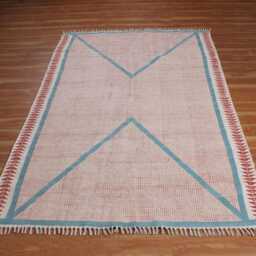 Hand Block Printed Cotton Kilim Runner Rug, Hallway Stair Rug - thumbnail 4