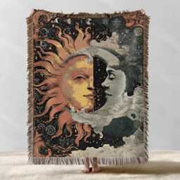 Custom Celestial Sun Moon Woven Blanket, Dark Academia Zodiac Witchy Blanket - thumbnail 3