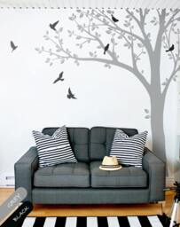 Large Tree Wall Decal - Nursery Decor, Leaves & Birds Vinyl Art - thumbnail 1