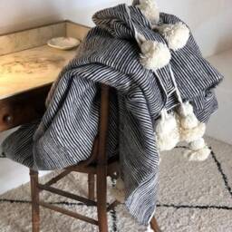 Handwoven Moroccan Wool Pom Blanket, Berber Decor - thumbnail 4