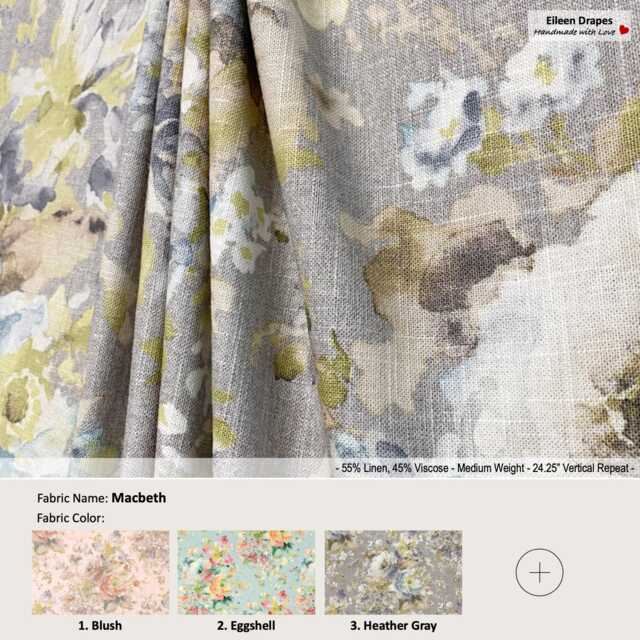 Macbeth 4 Colors Watercolor Ash Floral Flower Linen Blend Curtain, Valance Extra Width, Pleated, Lined Drapery Panel Offered As Upgrades - image 1