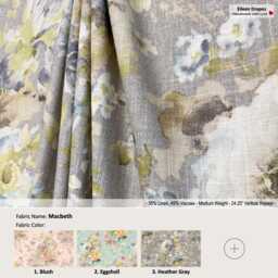 Macbeth 4 Colors Watercolor Ash Floral Flower Linen Blend Curtain, Valance Extra Width, Pleated, Lined Drapery Panel Offered As Upgrades - thumbnail 1