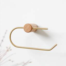 Anaan Loft Toilet Roll Holder Wooden Towel Holder Paper Wall Mounted Or Self Adhesive With Suction Cup Hand Ring - thumbnail 2