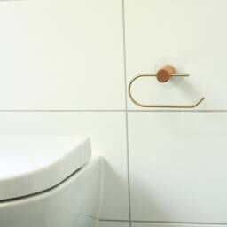 Loft Toilet Paper Holder With Shelf - Adhesive & Screw Wall Mount Roll Minimalist Wooden Bathroom Tissue Brass Modern - thumbnail 4