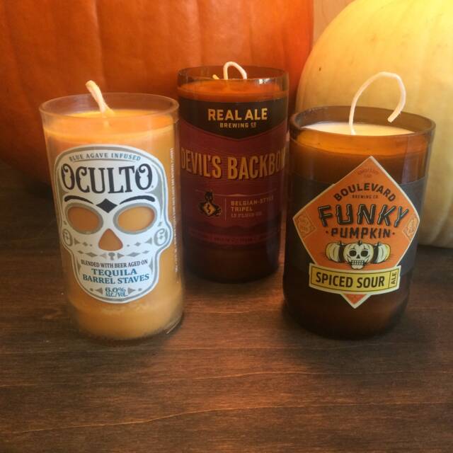 Beer Bottle Candle - Pumpkin Spice Scented Pumpkin, Halloween, Or Day Of The Dead Themed Bottles Soy Wax - image 1