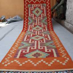 2'7x8'2 Ft Maimana Afghan Chub Runner Rug, Stunning Handmade Kilim Flatweave Oriental Turkmen Hallway Rug - thumbnail 4